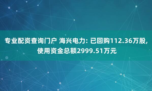 专业配资查询门户 海兴电力: 已回购112.36万股, 使用资金总额2999.51万元